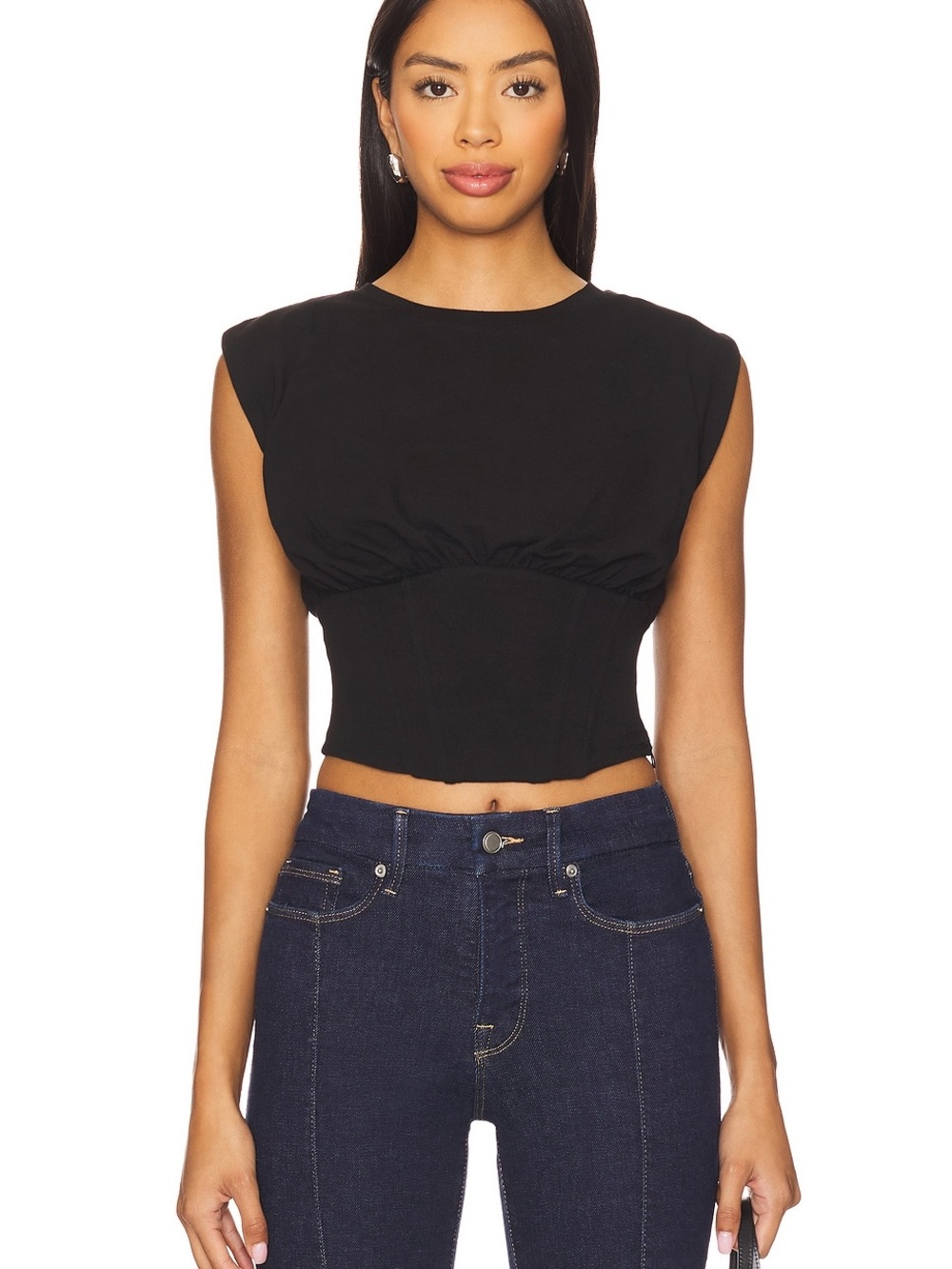 Good American Sleeveless Corset Top in Black001 - Picture 2 of 7